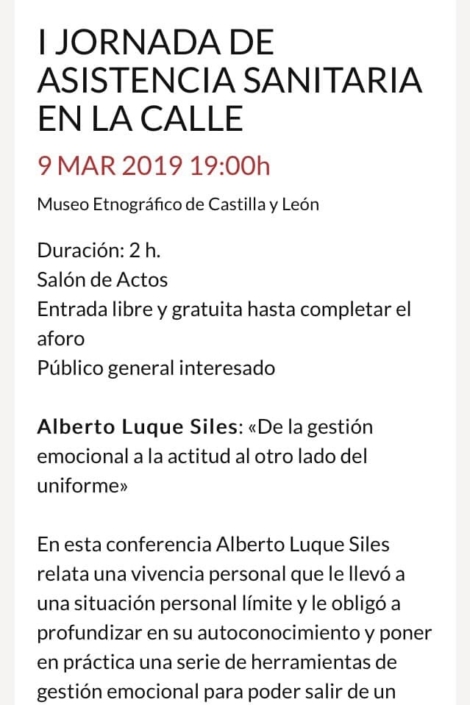 Conferencia en la I JORNADA DE ASISTENCIA SANITARIA EN LA CALLE organizado por Museo Etnográfico de Castilla y León.